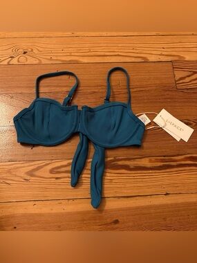 l*space teal underwire support ribbed hunter top bikini swim top size XS new
